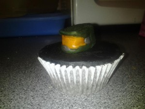 Master Chief Halo helmet cupcake decoration