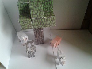 Tree, Sheep, Cow, Pig, Wolf. Minecraft cutout animals
