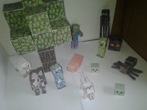 Minecraft cutout papercraft scene. Mobs/animals/tree