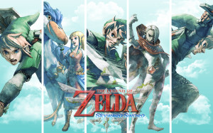 The Legend of Zelda: Skyward Sword Wallpaper - Features Zelda, Link, Giraham and more on a sky backdrop