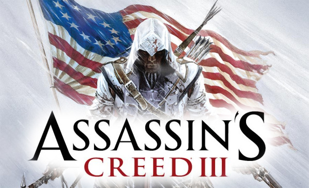 Assassins Creed III Art showing the american flag and the half British, half Native American protagonist