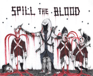 Assassins Creed 3 art Spill the Blood by Justin Bartlett shows the assassin taking out several guards at once.