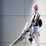 Lightning cosplay from FF XIII-2 in armor with sword