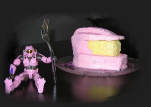 pink spartan and helmet cake